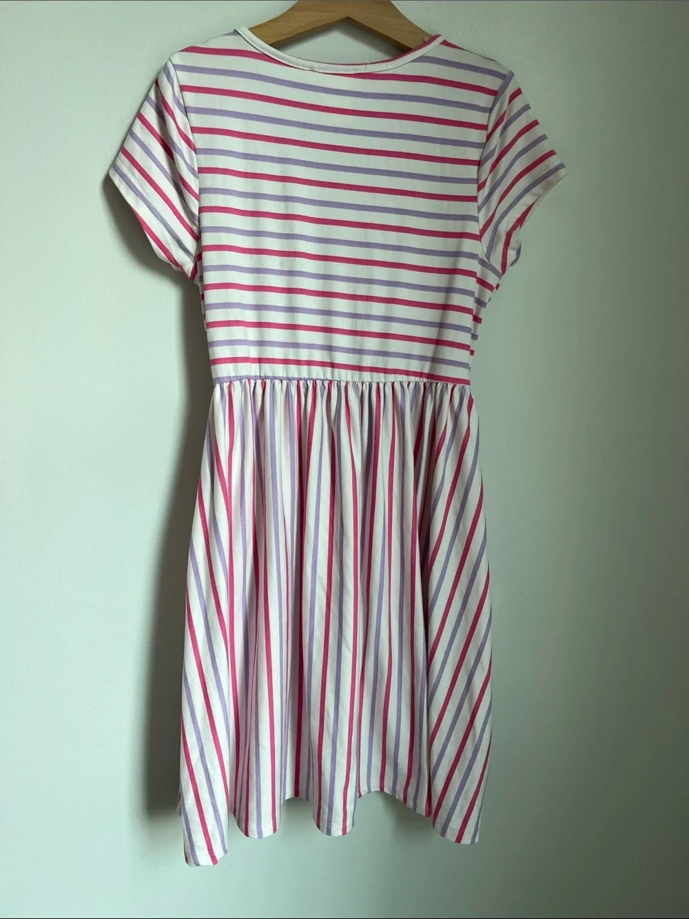 Emma & Elsa | Kids Striped Pink & Lavender Short Sleeve Knit Dress Pockets Sz 10